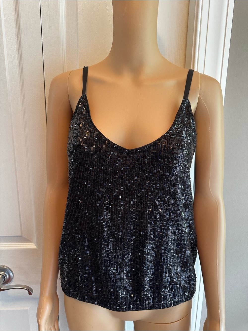 Express Black Sequin Spaghetti Strap Camisole - Picture 1 of 5